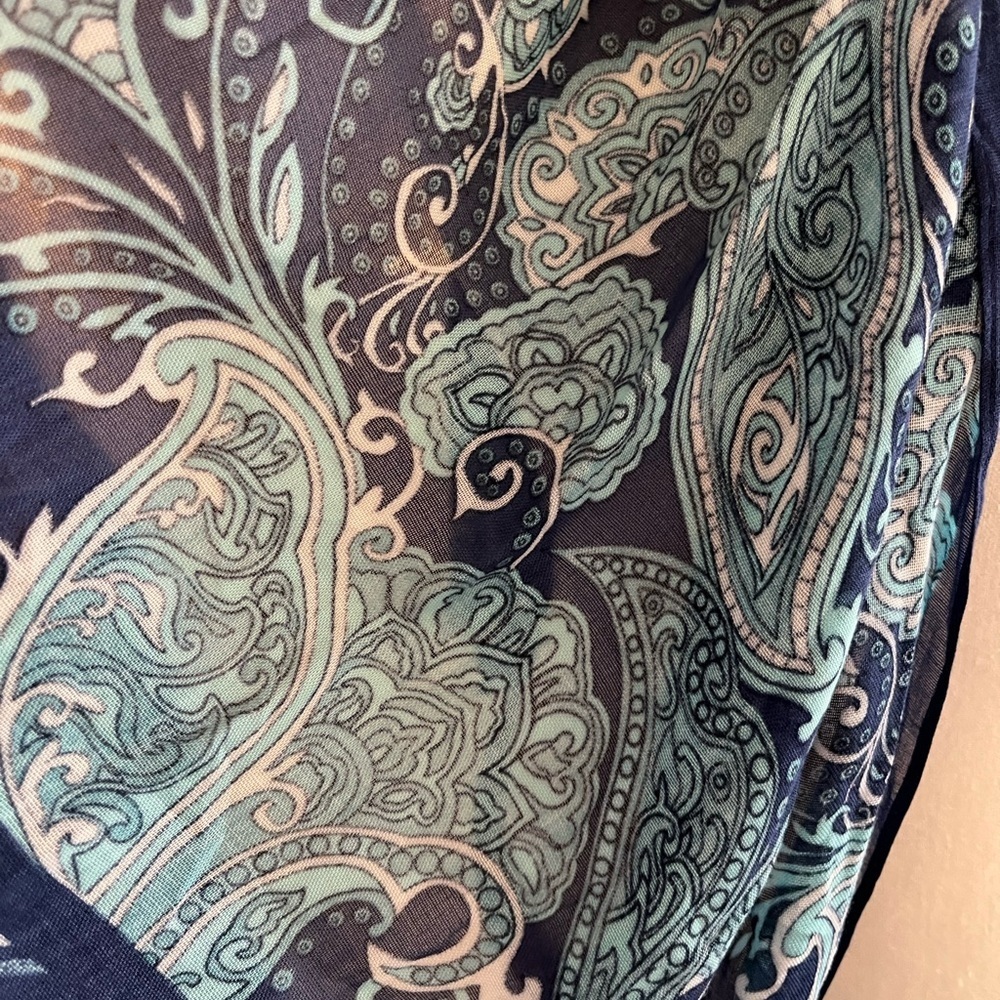 Talbots Teal and Navy White Paisley and Plaid Pattern Blue Tones Lightweight - Picture 6 of 10